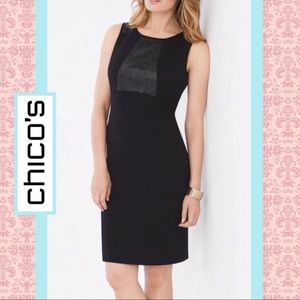 NEW Chicos Black Ponte Knit Dress w/ Faux Leather Insets, Sz L 2.5